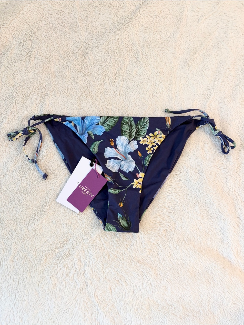 NEW Onia x Liberty large bikini Kate swim bottom navy blue floral print side tie